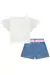 Conjunto Infantil Blusa Boxy em Malha Elastic Manga em Laise e Shorts Jeans Liz c/Aplique de Flor - Kukiê na internet