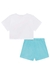 Conjunto Infantil Blusa Boxy Over em M. Malha Arco-íris Pompom e Shorts em Moletom s/ Pelúcia - Kukiê na internet