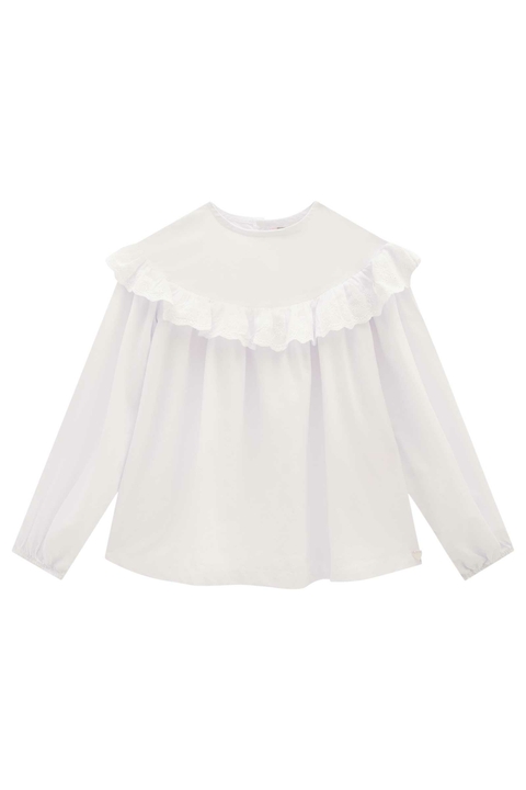 Blusa Bata Infantil em Tricoline Babados - Kukie