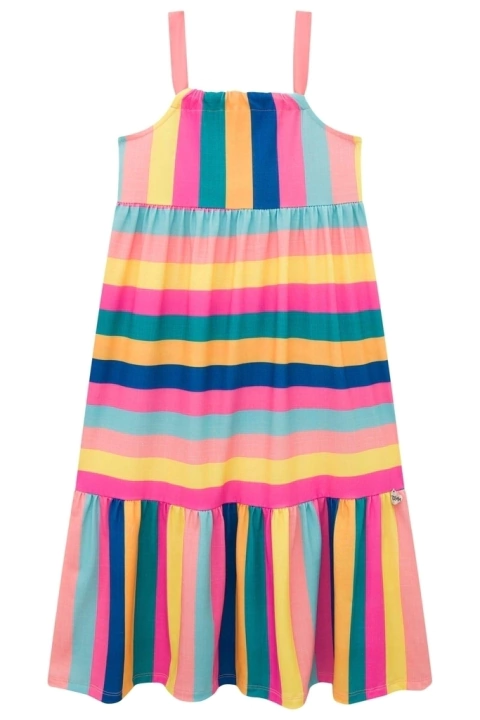 Vestido Infantil Midi em Malha Fresh Listras Colorido - Infanti