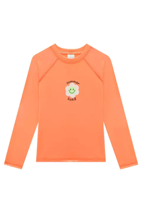 Blusa Infantil Menina Manga Longa Florzinha em Malha com Proteção Uv 50+ Piscina/Praia - Kukiê