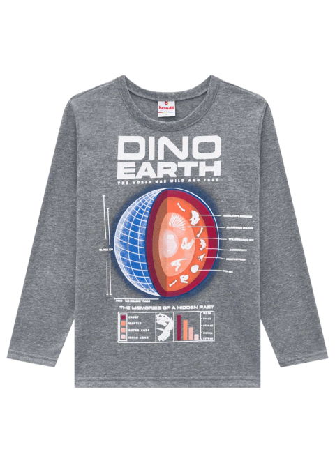 Camiseta Infantil em Malha Manga Longa Globo Dino Earth - Brandili