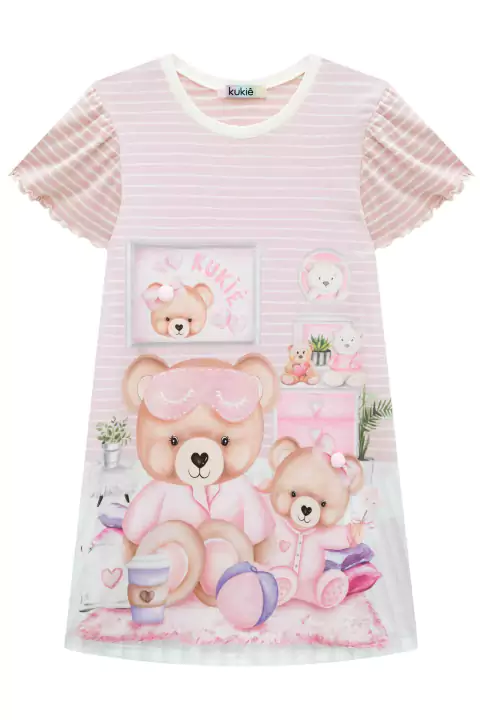 Camisola Infantil em Malha Confort Listrada Ursinhas Fofas - Kukiê