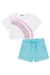 Conjunto Infantil Blusa Boxy Over em M. Malha Arco-íris Pompom e Shorts em Moletom s/ Pelúcia - Kukiê