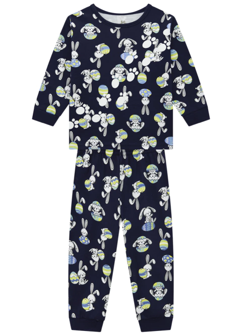 Conjunto Pijama Infantil em Malha Estampa de Coelhinho Brilha no Escuro Masculino - Brandili