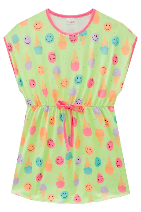 Saída de Praia Infantil Sorvetinho e Carinhas em Malha com Proteção Uv50+ Kukiê