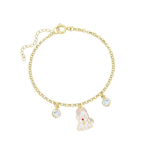 Pulseira Infantil Gatinho Resinado com Pedras Folheado a Ouro