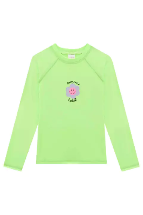 Blusa Infantil Menina Manga Longa Florzinha em Malha com Proteção Uv 50+ Piscina/Praia - Kukiê