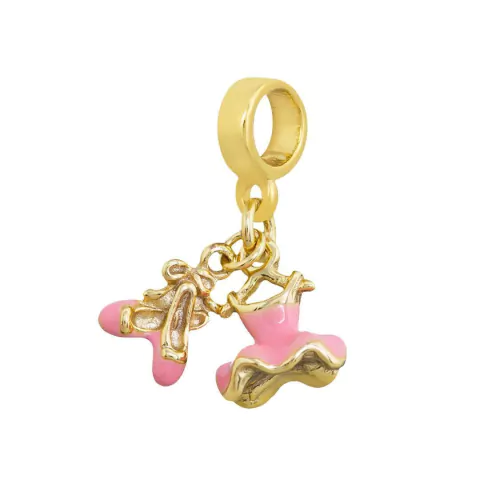 Berloque Infantil Vestido e Sapatilha Bailarina Resinado Folheado a Ouro