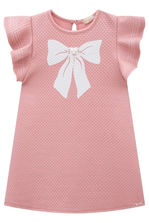 Vestido Infantil em Malha Perolada Bolinha Laço - Infanti