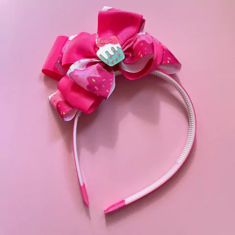 Tiara de Cabelo Laço em Pé Cupcake Pink