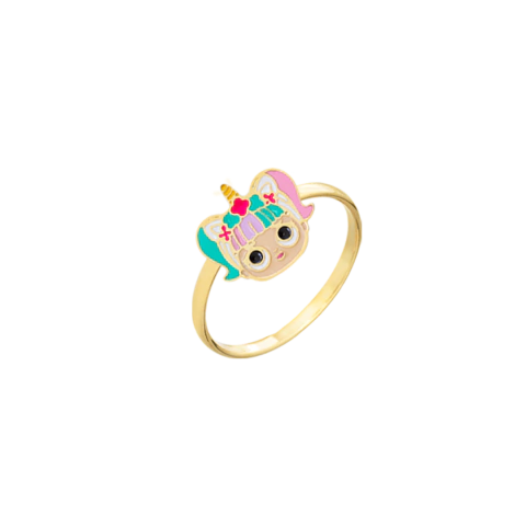 Anel Infantil Boneca Unicórnio Resinado Folheado a Ouro