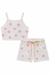 Conjunto Infantil Blusa Cropped Florzinhas Neon e Shorts em Sarja Pita - Kukiê