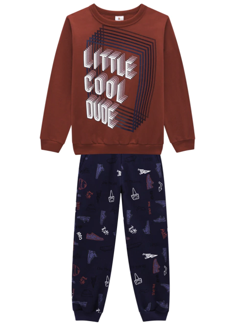Conjunto Infantil Blusão e Calça Jogger em Moletom Peluciado Estampado Little Cool - Brandili