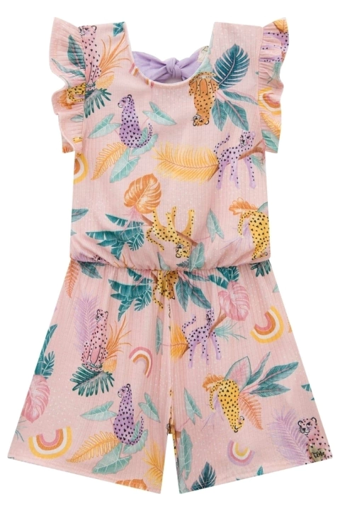 Macaquinho Infantil em Malha Canelada Estampado Oncinhas - Infanti