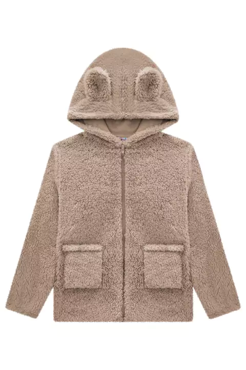 Jaqueta Infantil Teddy em Pelo Carneirinho c/Capuz Orelhinha - Kukie
