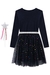 Vestido em Malha Magical Azul Marinho com Saia em Tule Estrelas e Varinha - Kukie - La Mel Modas e Acessórios Kids