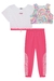 Conjunto Trio Infantil Top Cropped em Neo Fresh Borboletas Arco-íris Boxy Over em Tela e Calça em Nylon c/Tela - Kukiê