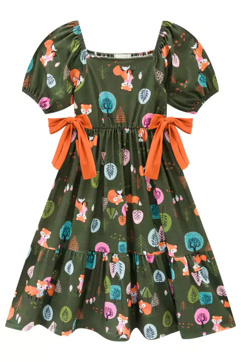 Vestido Infantil Midi em Malha Fresh Floral Raposinha Laços Laterais Flora By Infanti