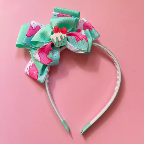 Tiara de Cabelo Laço em Pé Cupcake Verde-água