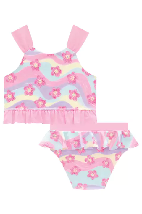 Biquíni Infantil em Malha com Proteção Uv 50+ Florzinhas - Kukiê