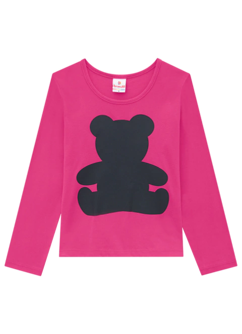 Camiseta em Malha Manga Longa Ursinho Lousa c/Caixa de Giz - Brandili