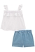 Conjunto Infantil Blusa em Tricoline Rosas c/Aplique de Pérolas e Shorts em Jeans Liz Princess by Infanti na internet