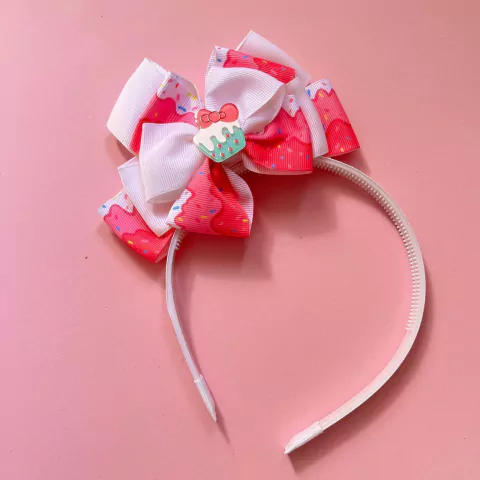 Tiara de Cabelo Laço em Pé Cupcake Branco