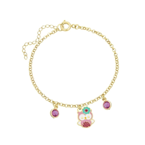 Pulseira Infantil Coruja Resinada com Pedras Folheado a Ouro