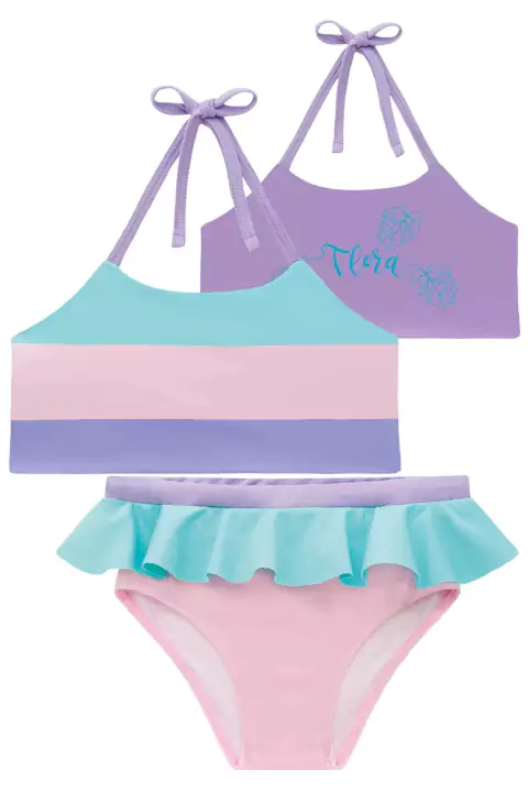 Conjunto Biquíni Infantil em Malha UV DRY Dupla Face Candy Color com Proteção UV 50 + Infanti
