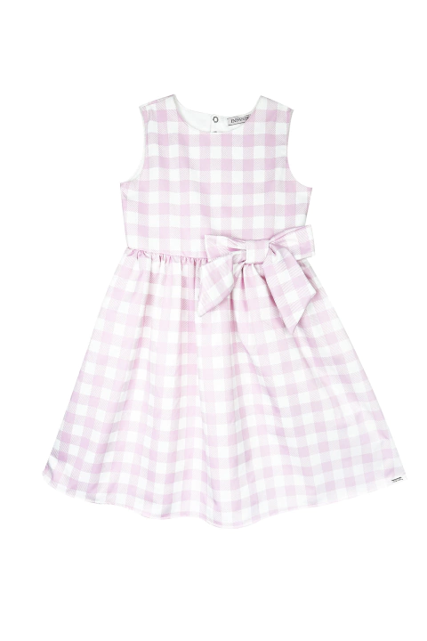 Vestido Infantil em Super Cetim Quadriculado Laço Frontal e Recorte Coração na Costa - Infanti