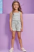 Conjunto Infantil em Malha Canelada Blusa Cropped com Aplique de Pérolas e Paetês e Shorts com Bolso - Infanti - na internet