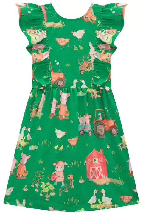 Vestido Infantil em Malha Fresh Estampa Fazendinha Alecrim By Kukie