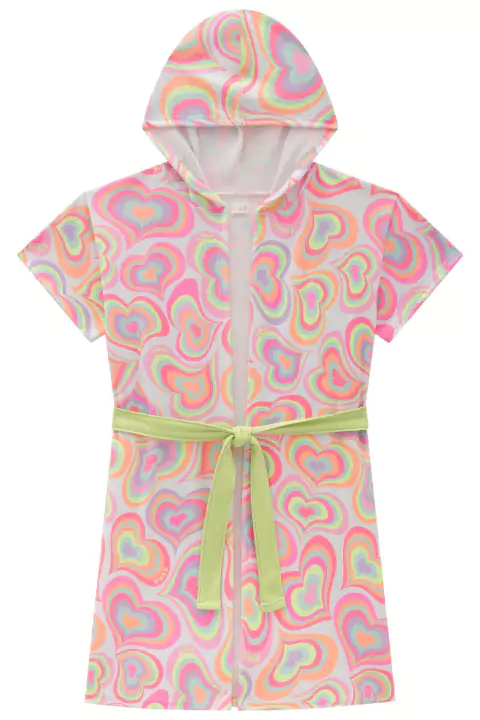 Roupão Infantil em Plush Atoalhado Coração Arco-íris - Kukiê