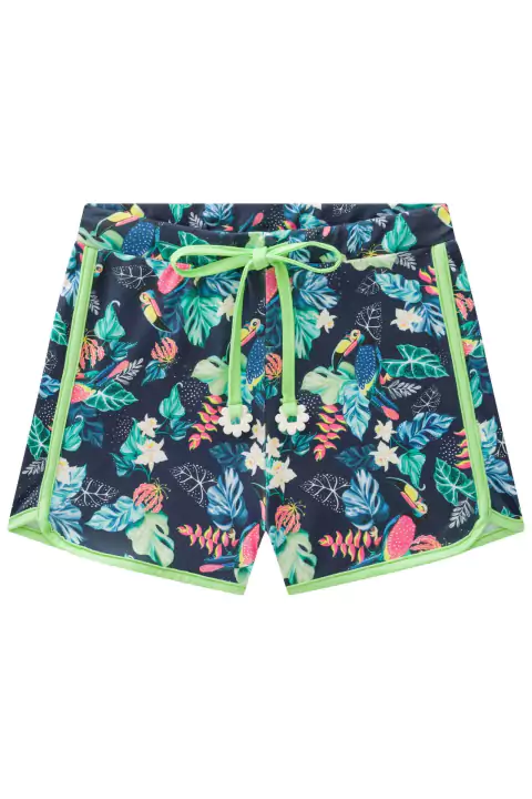 Shorts Infantil em Malha UV DRY Estampado Floral Tucano com Proteção UV 50+ Flora by Infanti