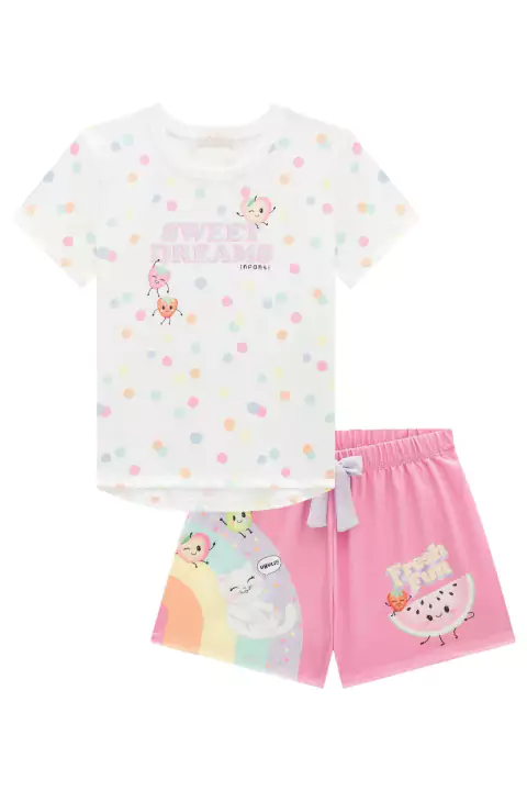 Conjunto Pijama Infantil Blusa Poá Colorido e Shorts em Malha Comfy Melancia by Infanti