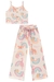 Conjunto Infantil Cropped Alça e Calça Pantacourt em Moletom Linho Arco-íris Alecrim by Kukiê