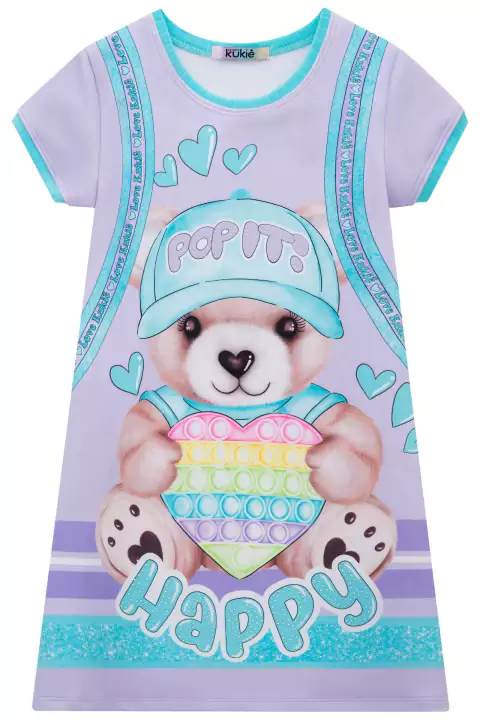 Vestido Infantil em Fly Tech Ursinho Pop It Happy - Kukie