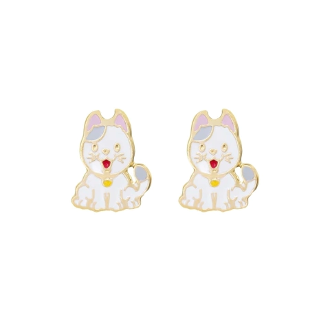 Brinco Infantil Gatinho Resinado Folheado a Ouro