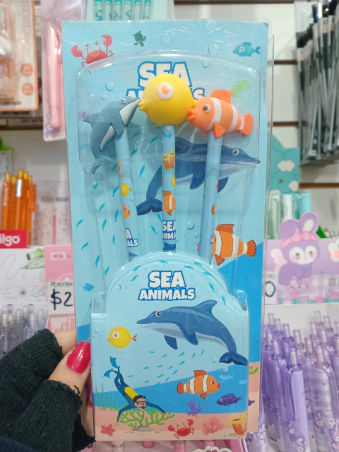 Set Lapiz Con Goma x3 - Sea Animals