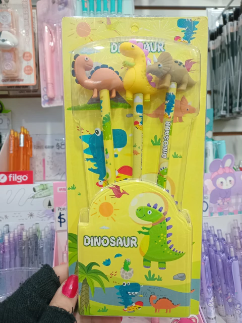 Set Lapiz Con Goma x3 - Dinosaur