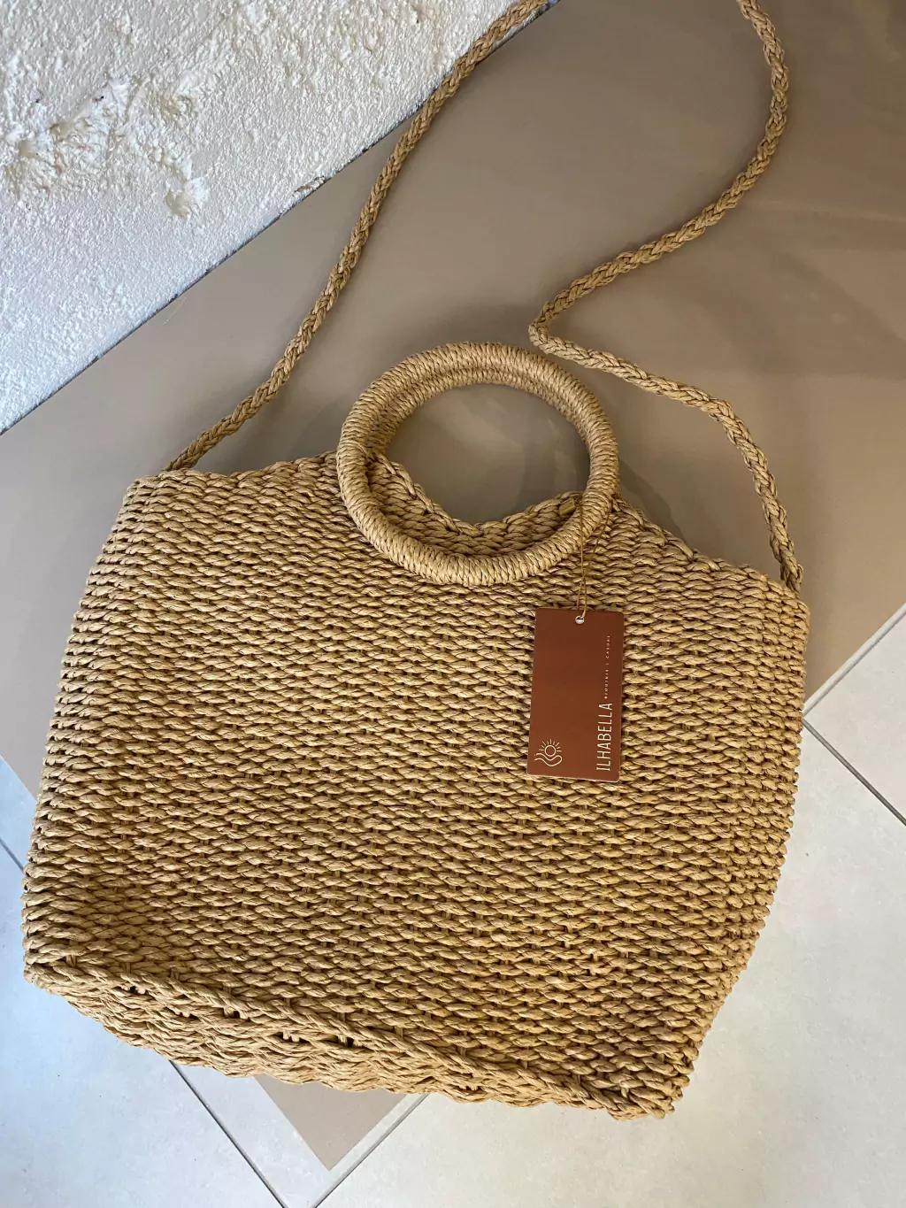 Bolsa de Palha Alça Argola Marrom