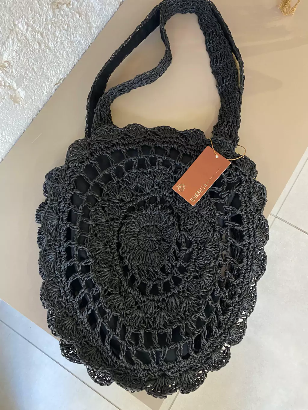 Bolsa de Palha Floral Preto