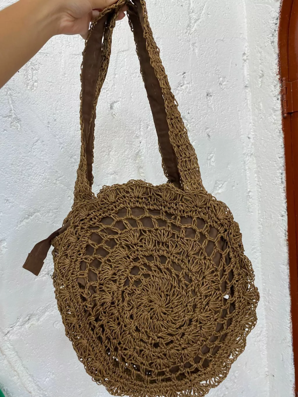 Bolsa de Palha Floral Marrom