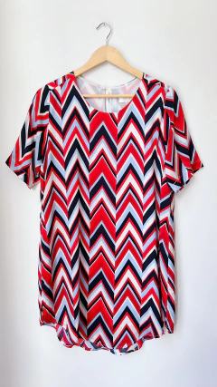 1843 Vestido Melocotón Rojo/Celeste/Negro TXS muy amplio