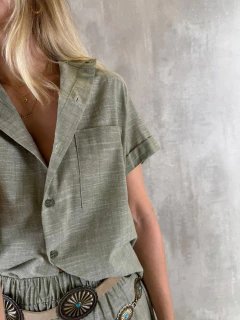 CAMISA MANGA CURTA ALGODÃO TRAMAS VERDE MATTE