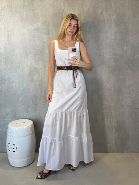 VESTIDO MIDI CAMADAS EM TRICOLINE BRANCO - comprar online