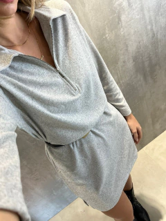 VESTIDO LAZINHA MANGA LONGA COM ZIPER CINZA MESCLA - comprar online