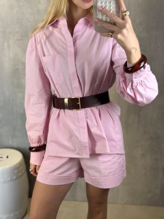 CAMISA MANGA BUFANTE TRICOLINE ROSA