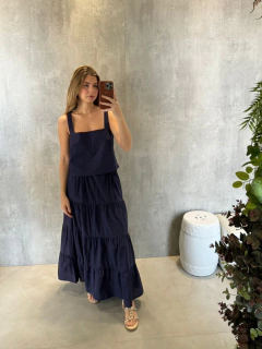 BLUSA DECOTE RETO EM TRICOLINE AZUL NAVAL - Navy Store